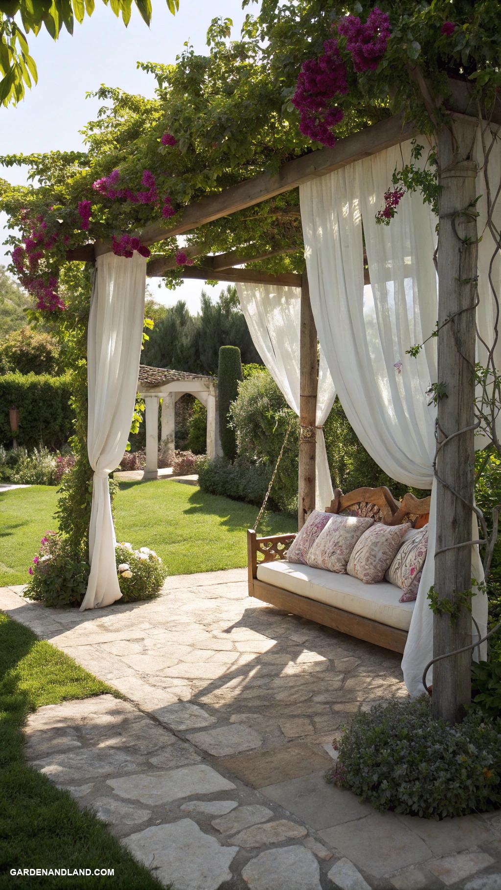 garden pergola ideas Pergola with swinging daybed for relaxation