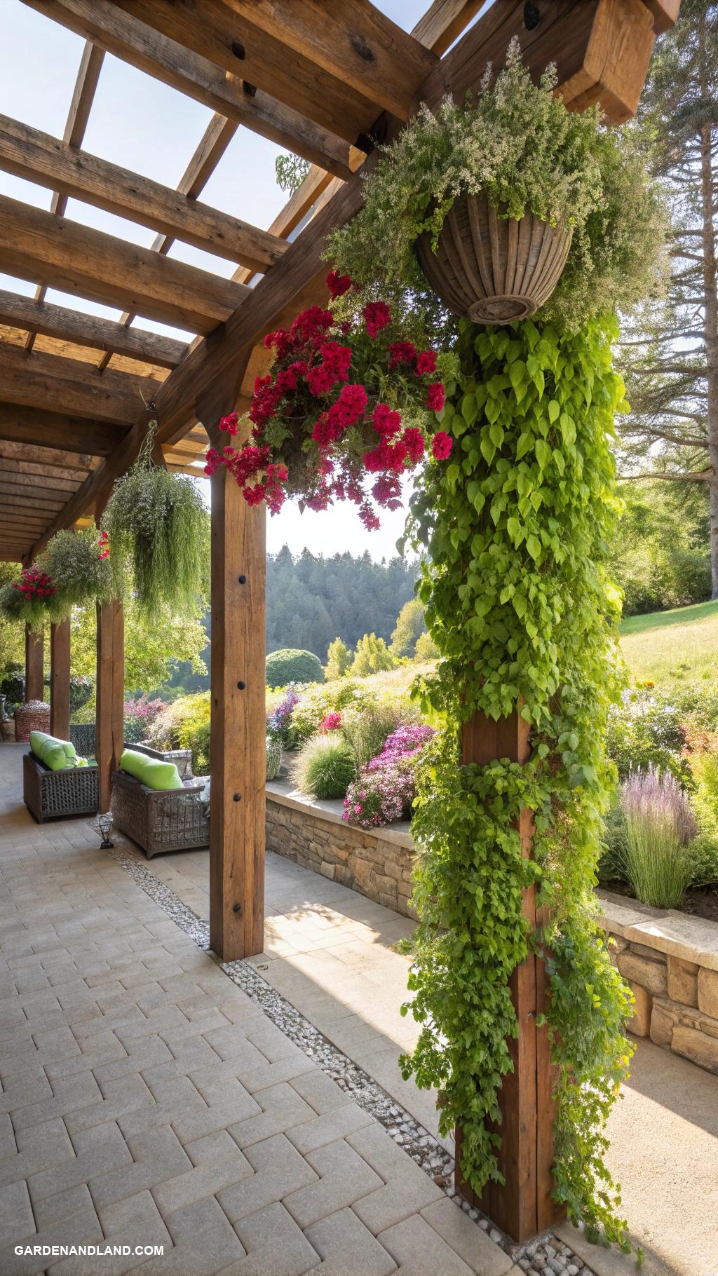 garden pergola ideas Vertical garden integrated with wooden beams