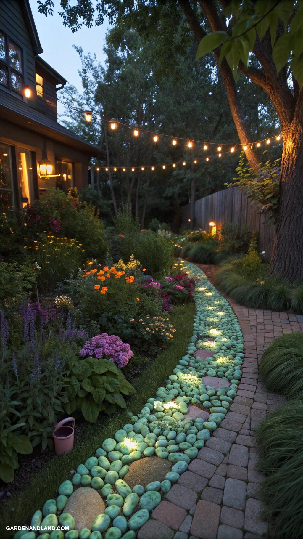 garden rock art Glow in the dark pebble path lighting