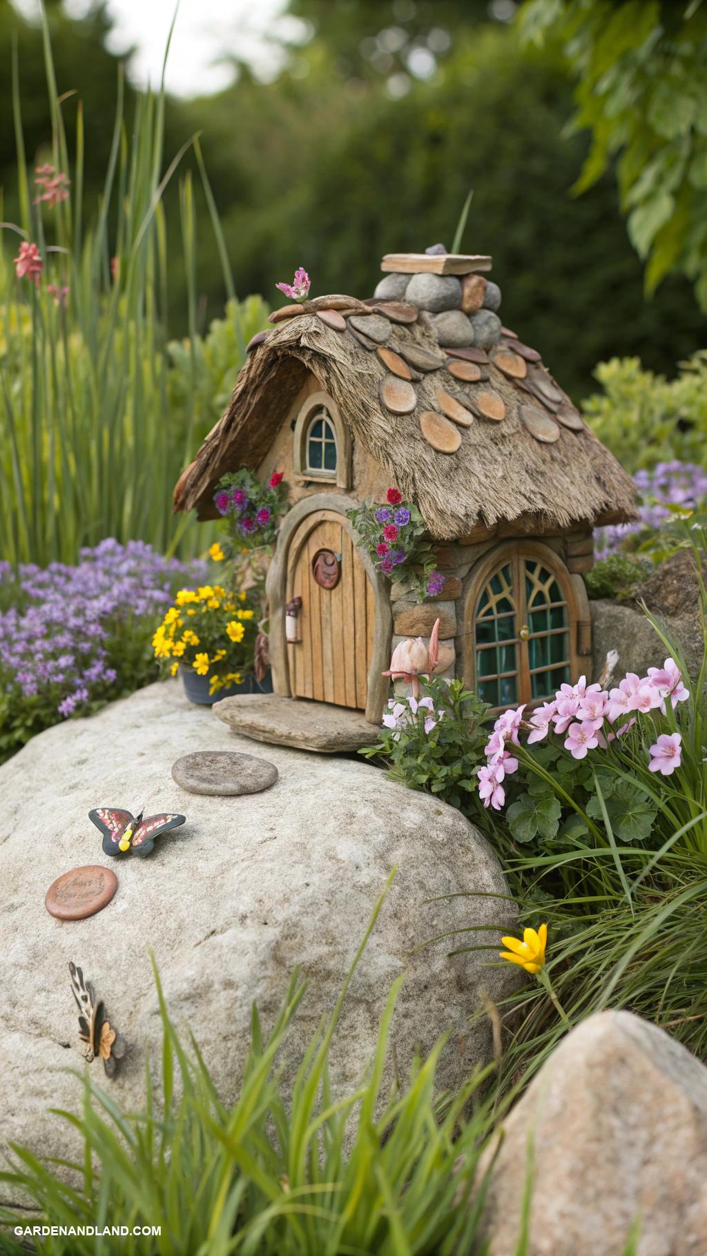 garden rock art Miniature fairy houses on large river rocks