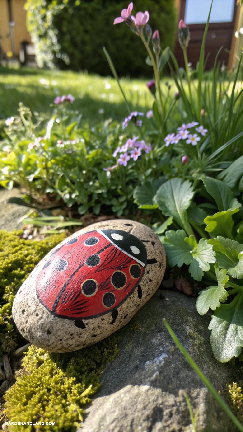 garden rock art Painted ladybugs on smooth garden stones