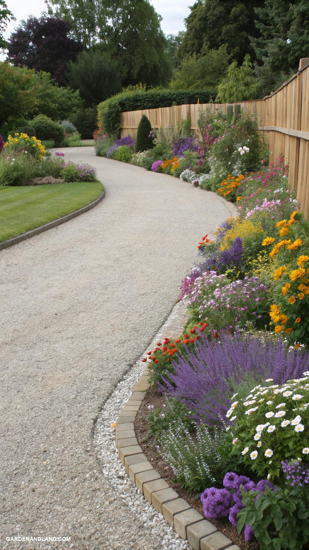 gravel driveway ideas Frame driveway with flower beds on edges