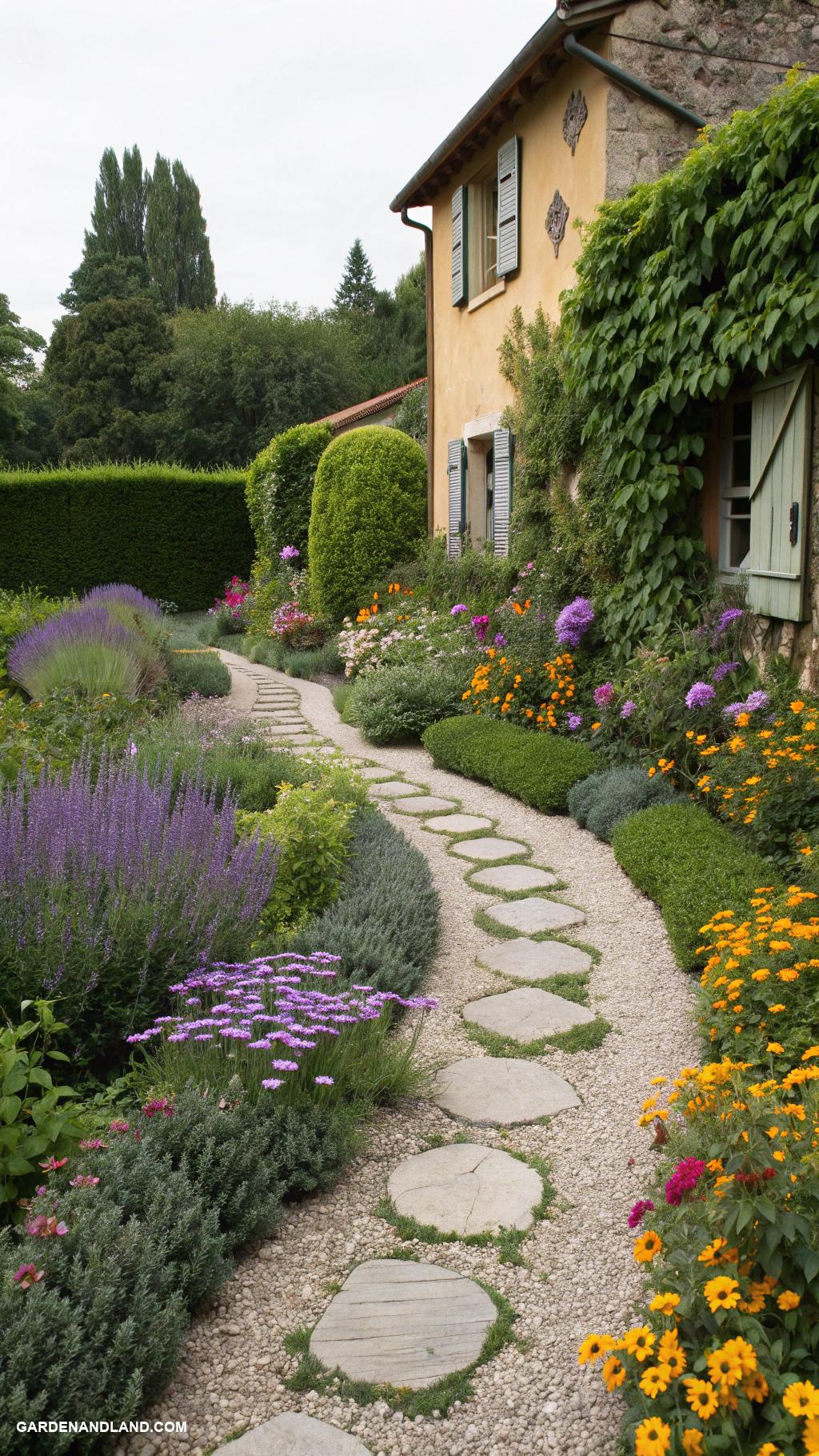 gravel pathway along house Curved gravel path with stepping stones