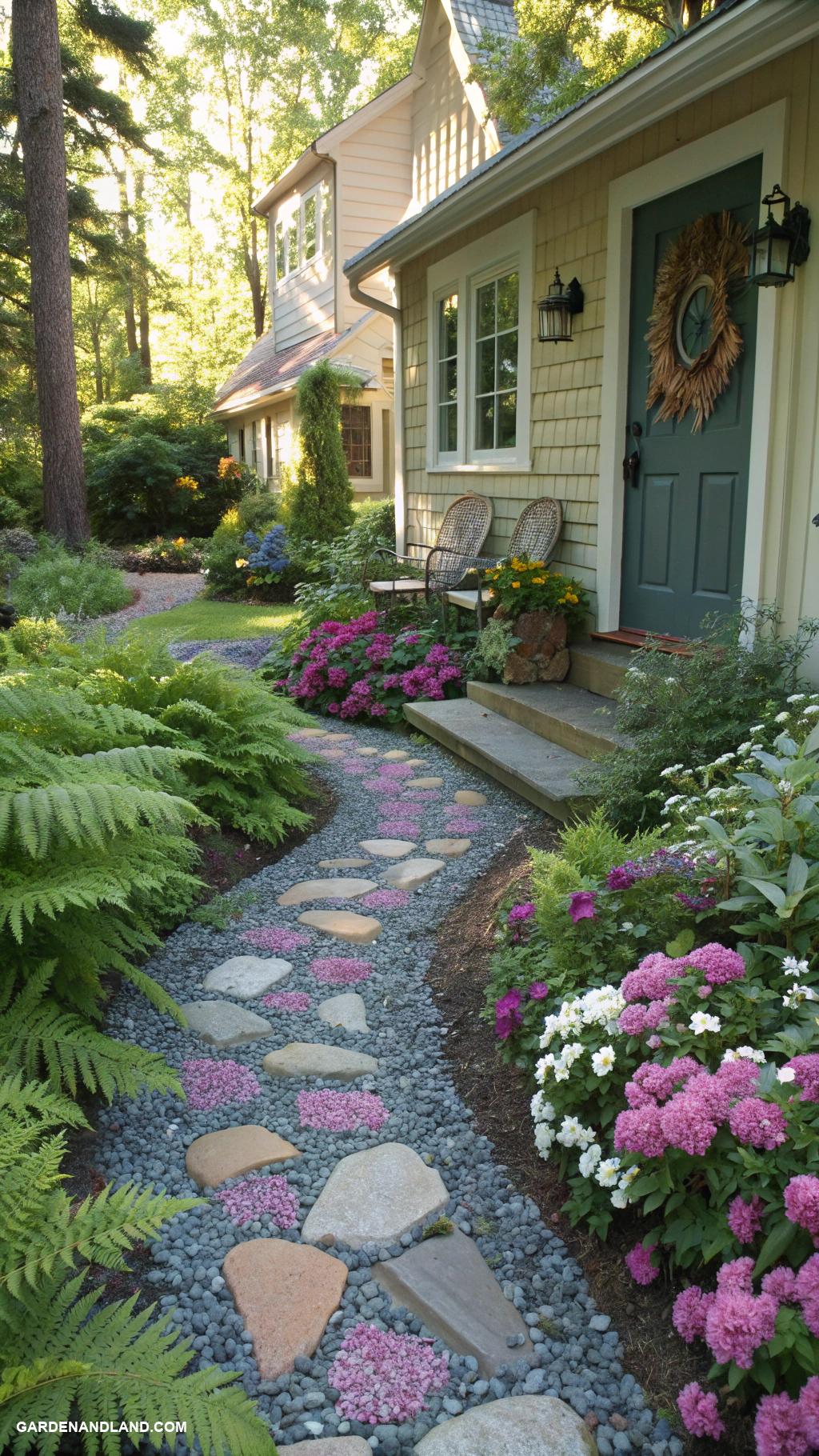 gravel pathway along house Mixed colored gravel for artistic effect