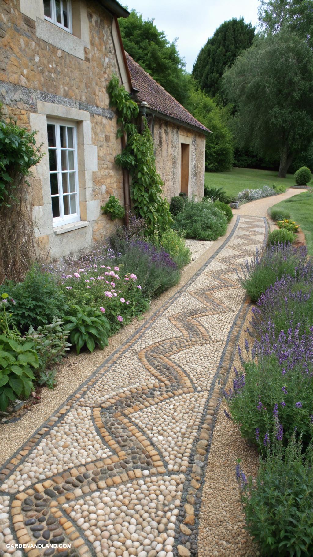 gravel pathway along house Pebble mosaic path for rustic charm