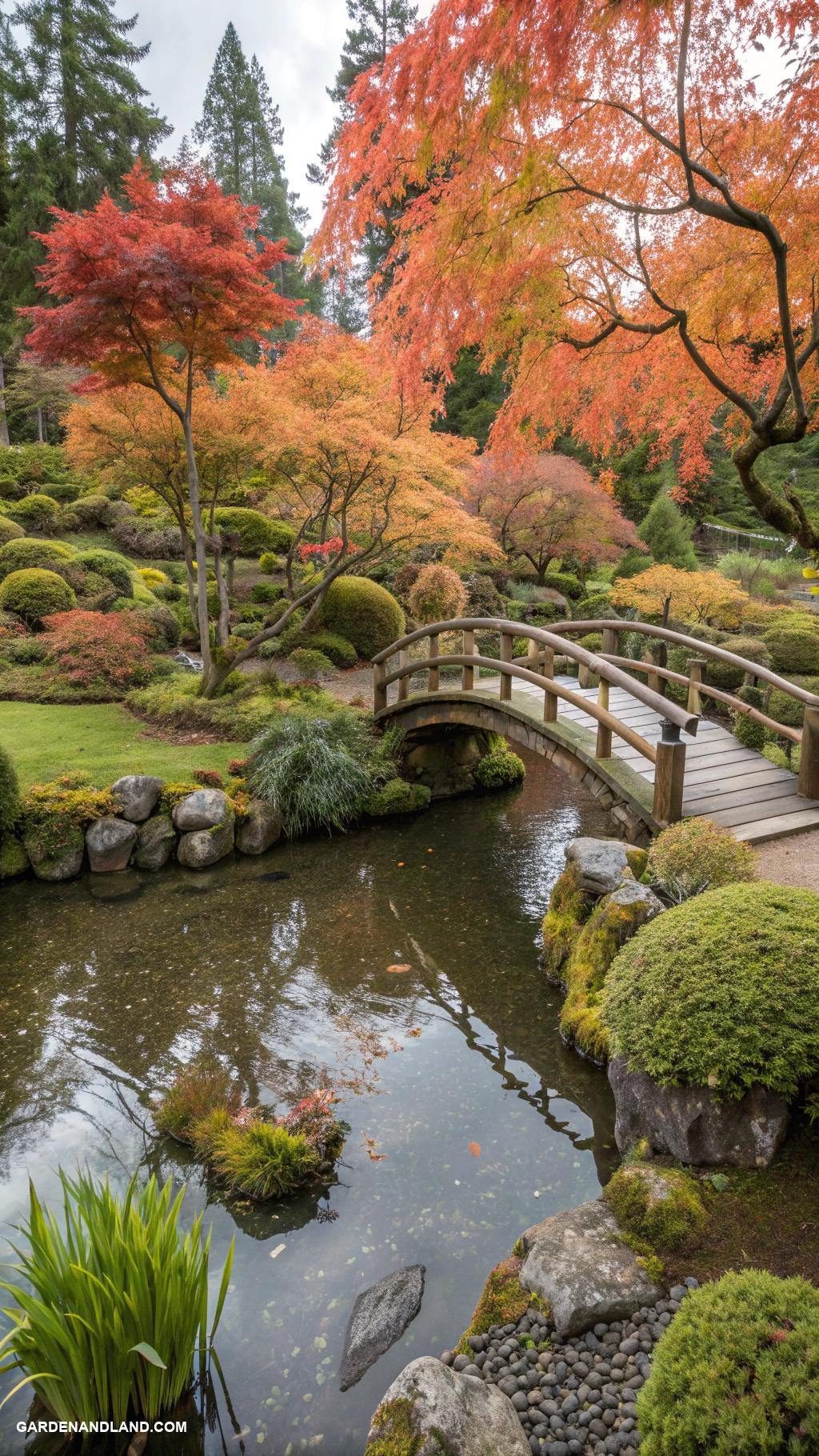 japanese maple tree landscaping Koi pond surrounded by elegant maples
