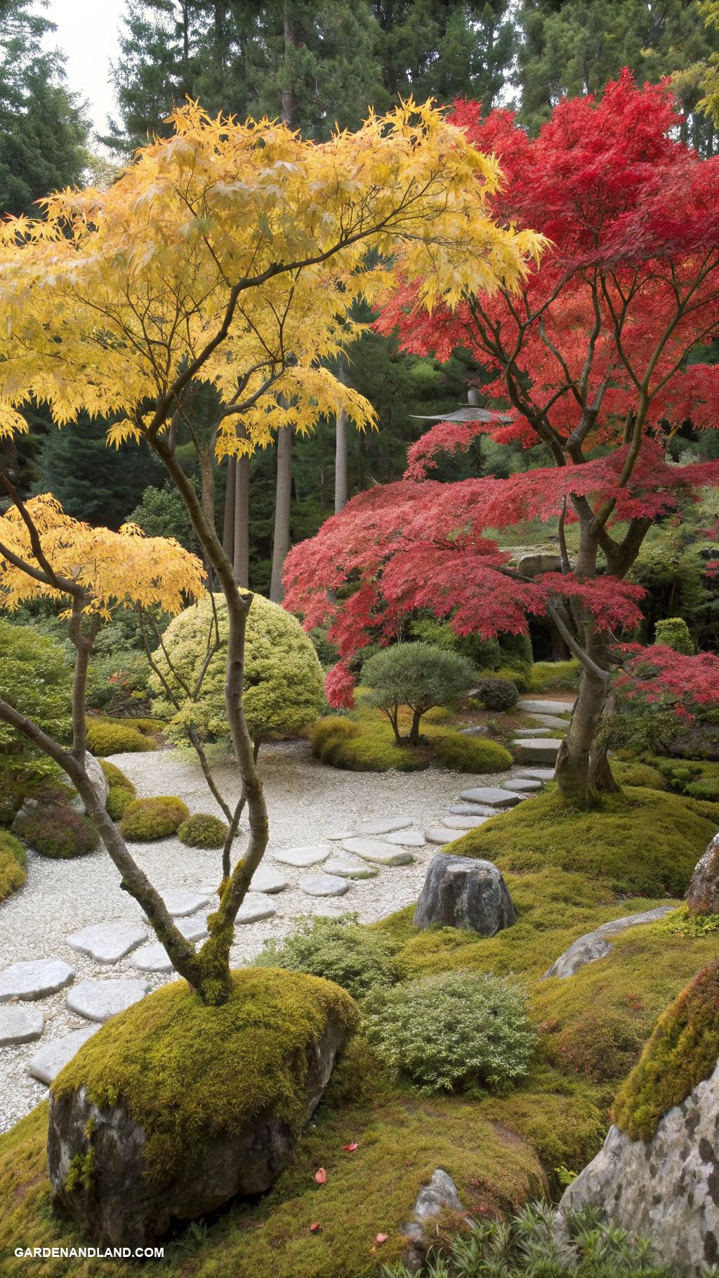 japanese maple tree landscaping Layered heights with varied maple sizes