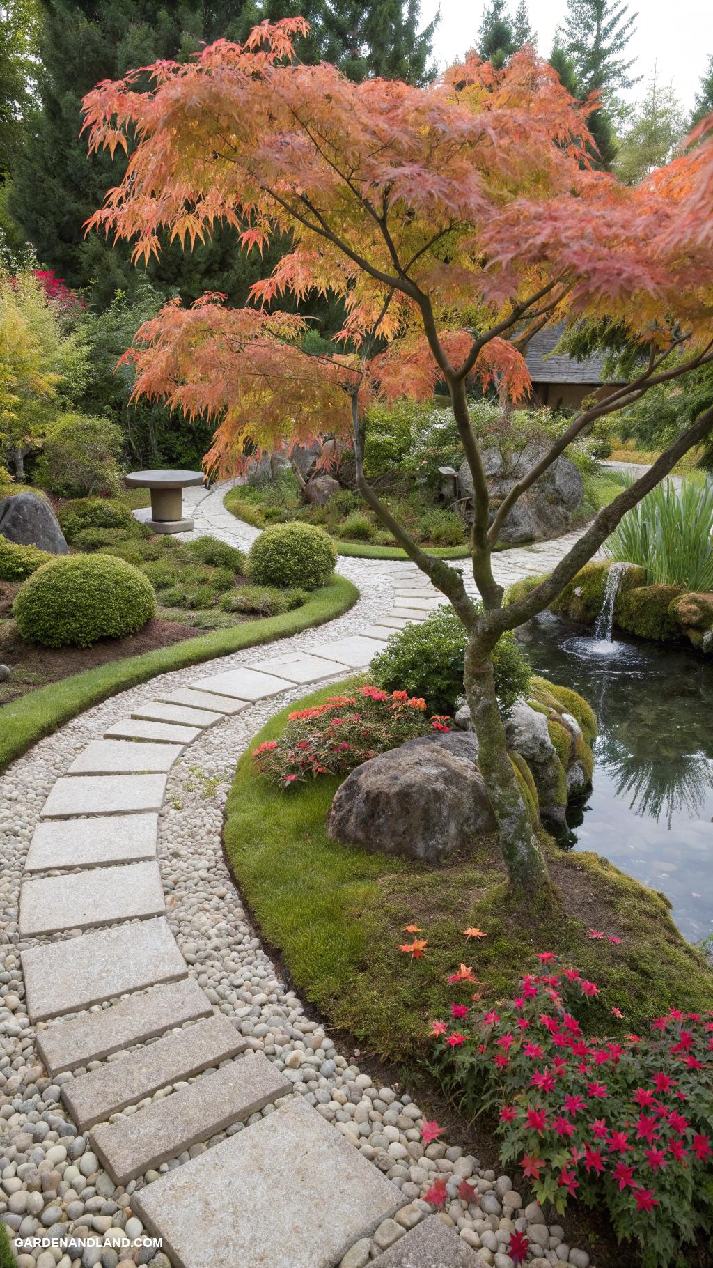 japanese maple tree landscaping Maples in a curved pathway design