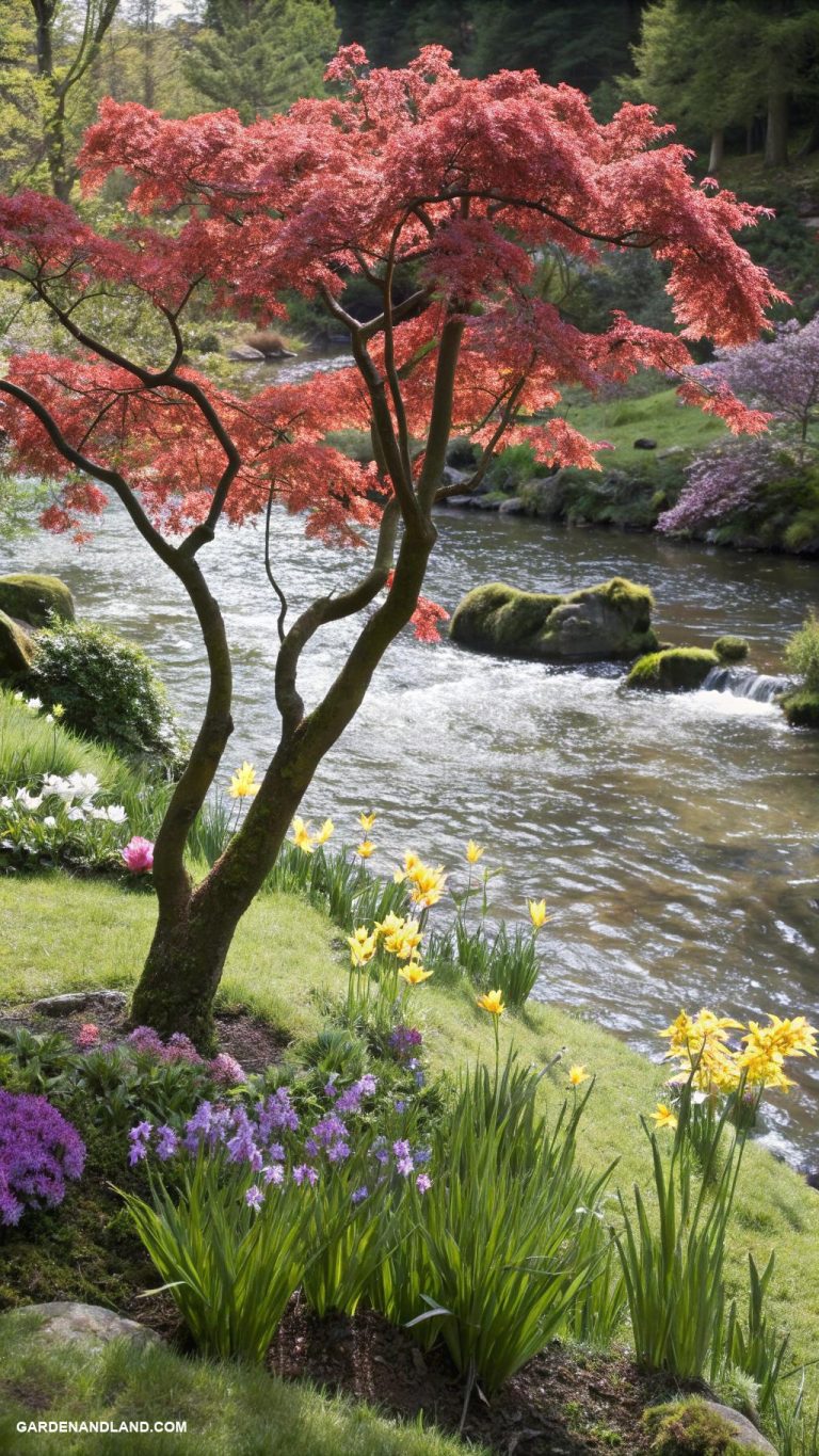 japanese maple tree landscaping Seasonal arrangements with flowering undergrowth