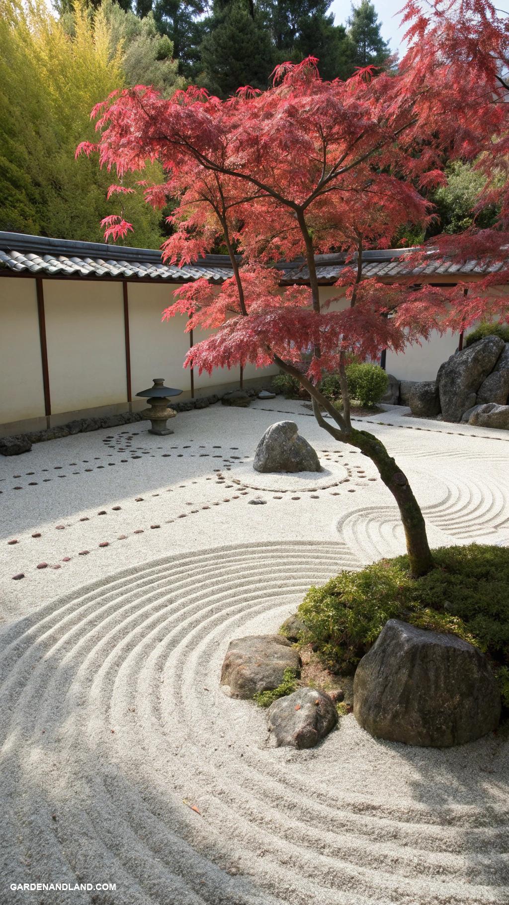 japanese maple tree landscaping Zen garden with minimalist maple planting