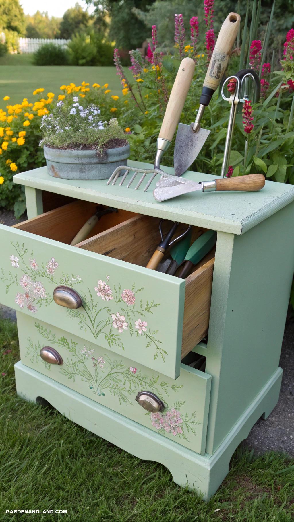 landscaping tools organization ideas Repurposed drawer for tool storage