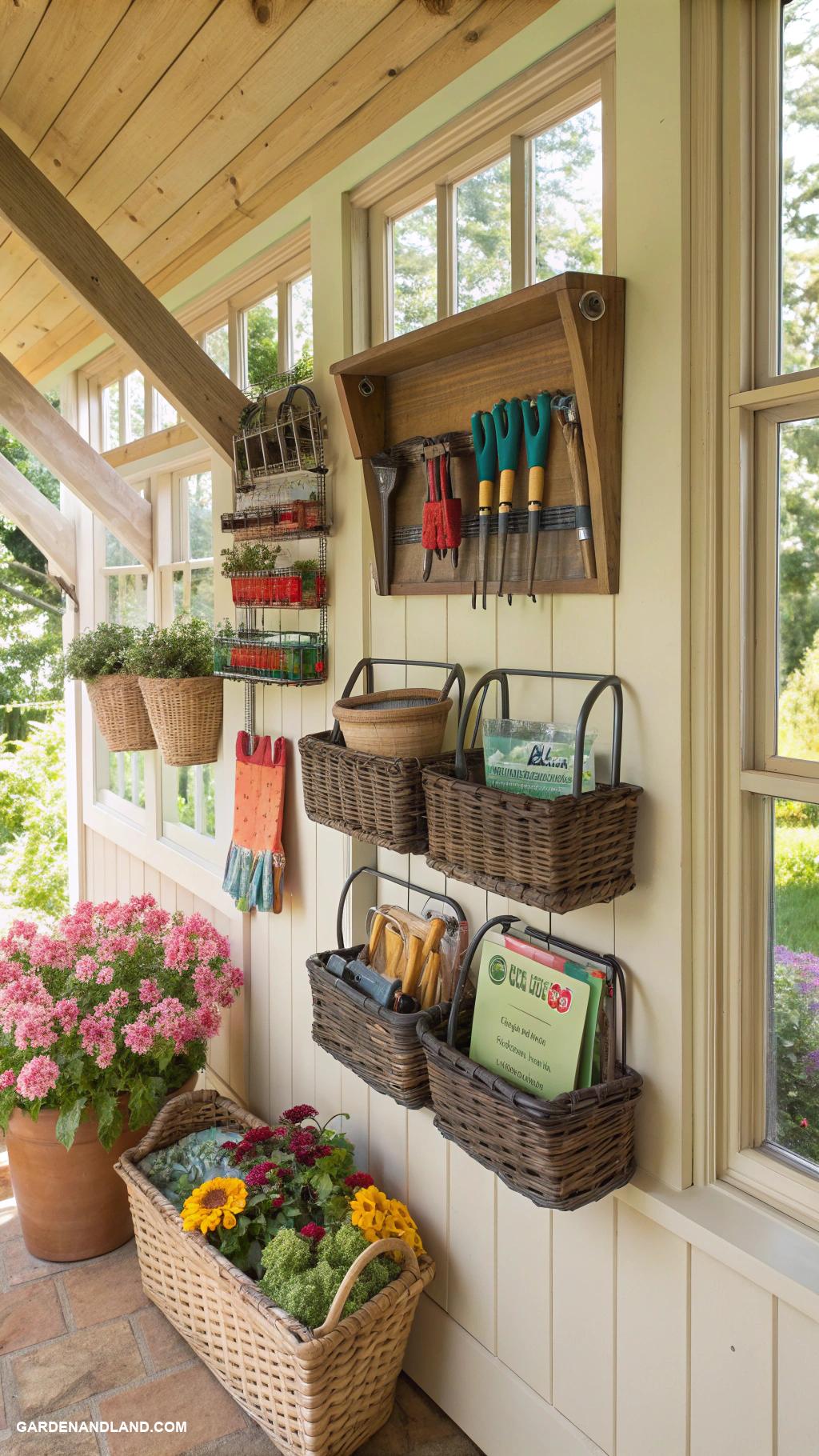 landscaping tools organization ideas Wall mounted baskets for small items