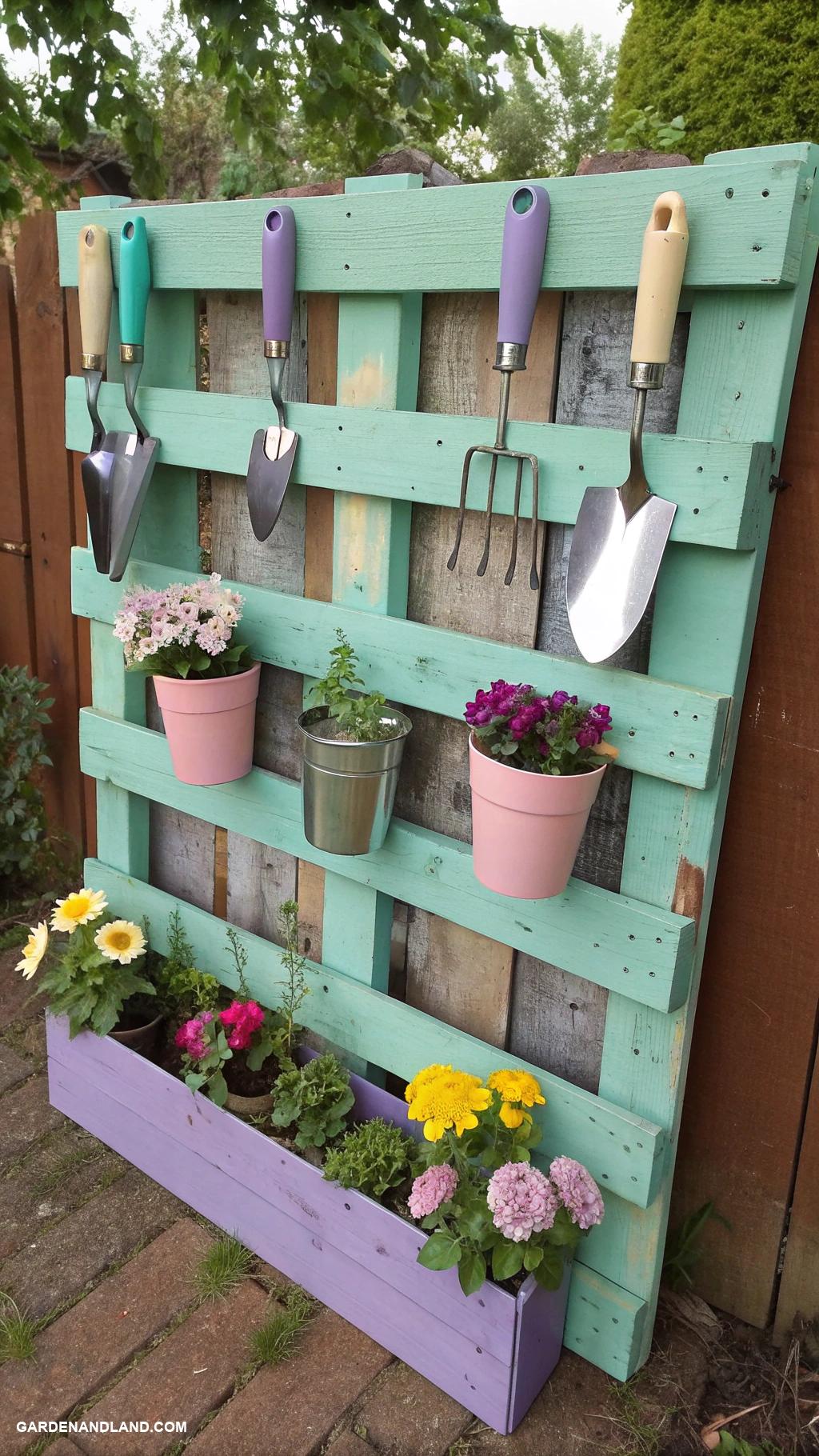 landscaping tools organization ideas Wooden pallets for vertical tool organization