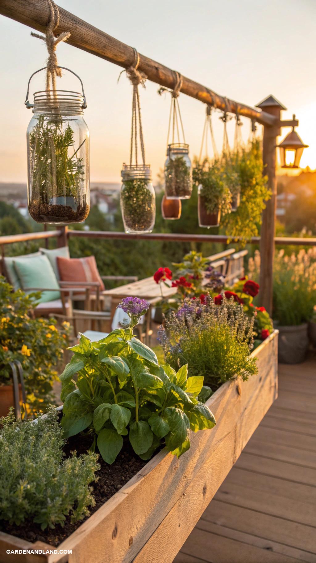 raised garden beds Mason jar hanging garden