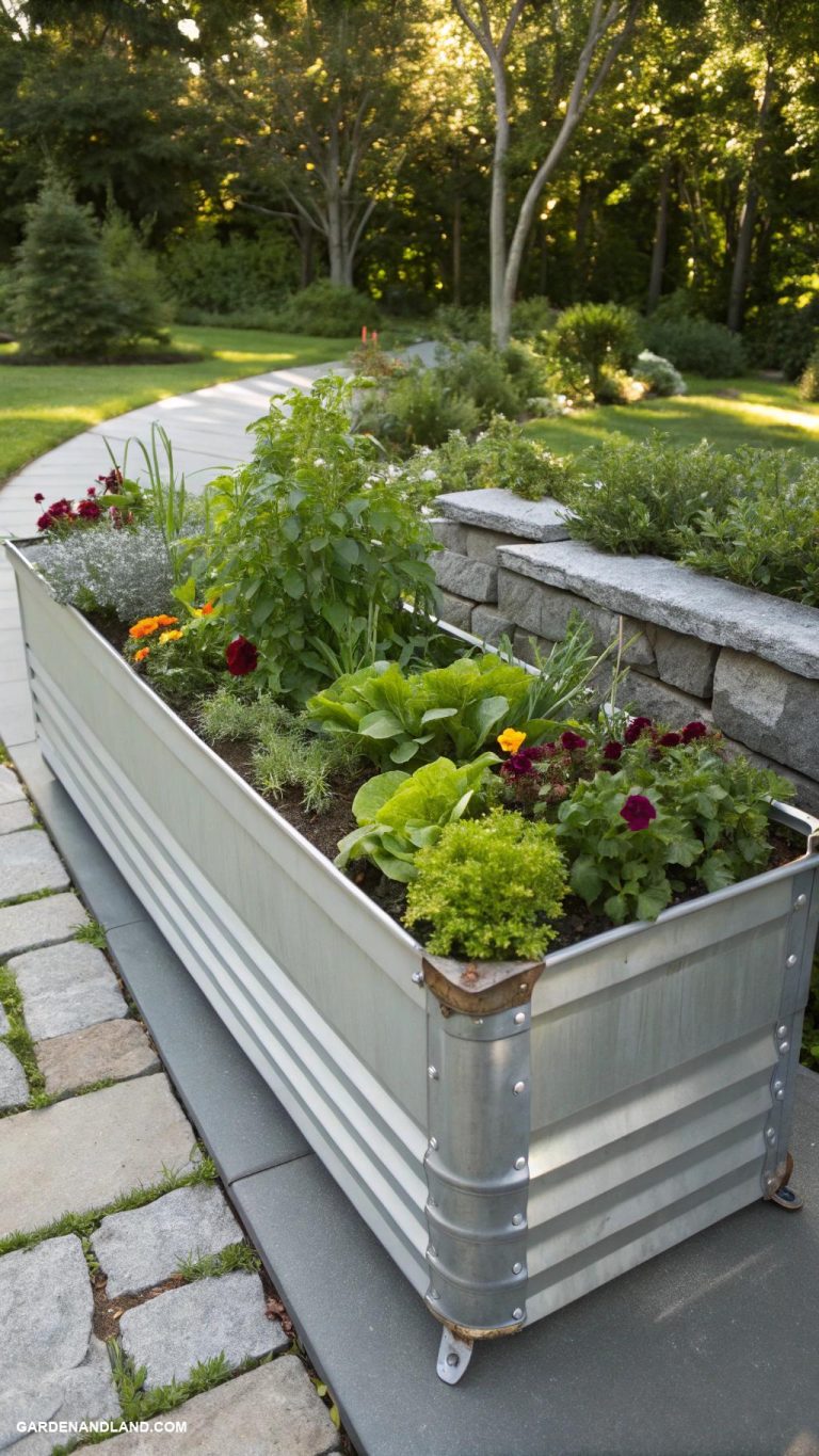 raised garden beds Metal troughs for modern look