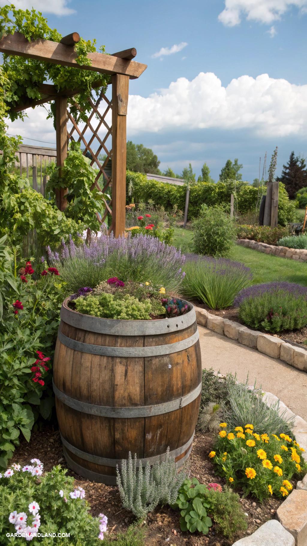 raised garden beds Repurposed wine barrels garden bed