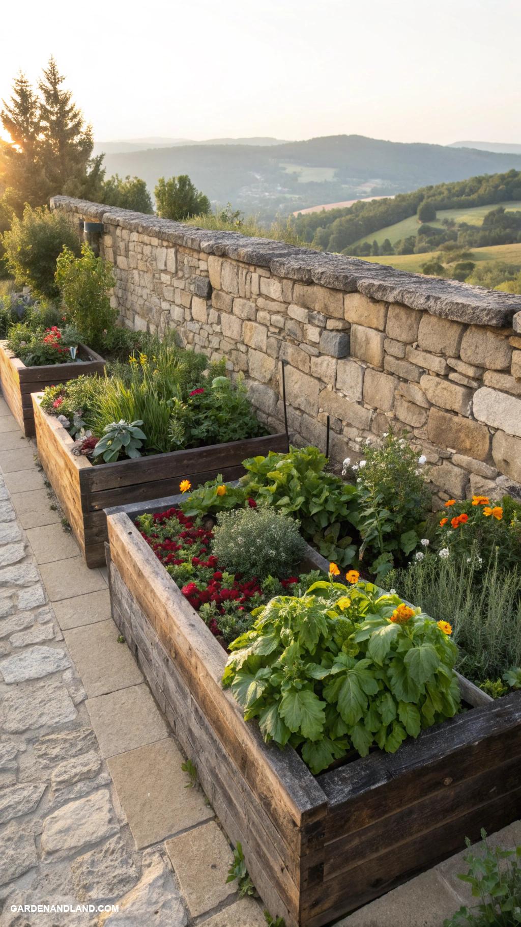 raised garden beds Stone wall raised garden