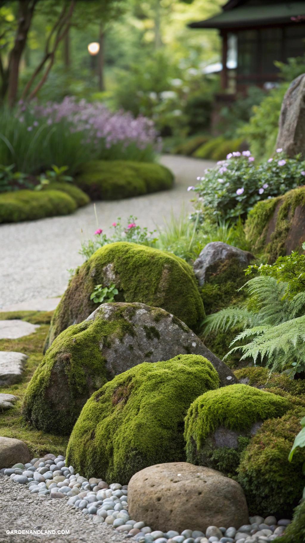 rock garden ideas Moss covered rocks for a lush effect