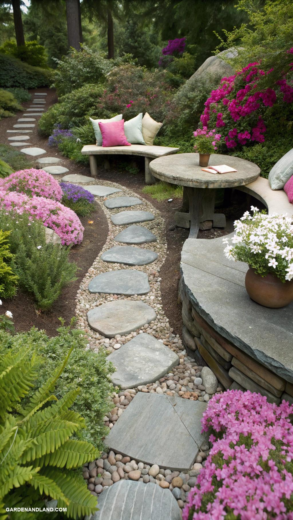 rock garden ideas Rock path leading to a tranquil seating area