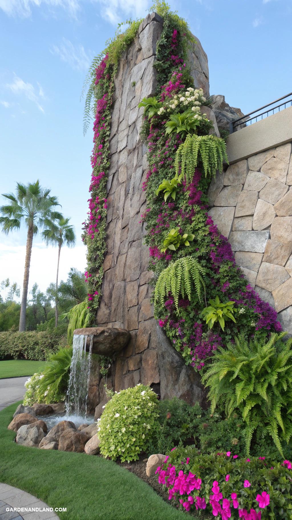 rock garden ideas Vertical rock wall with cascading plants
