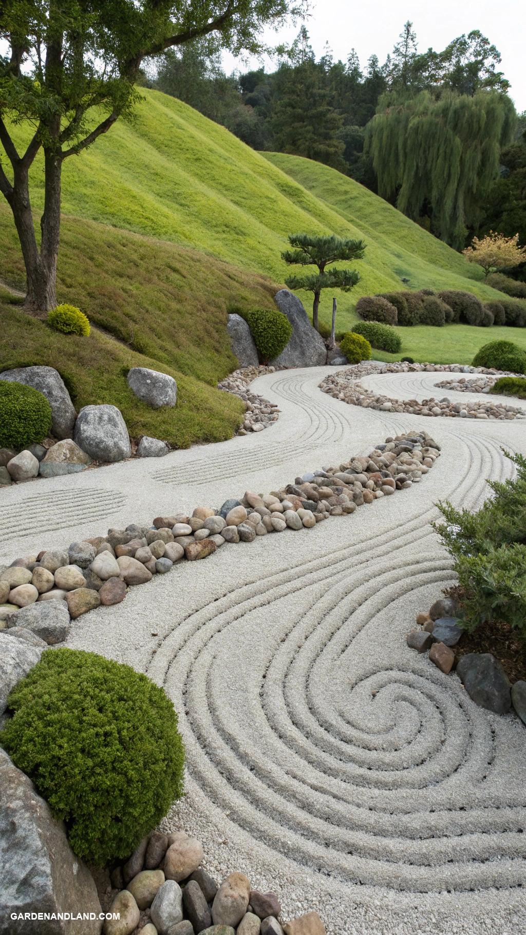 rock garden ideas Zen garden with raked gravel patterns