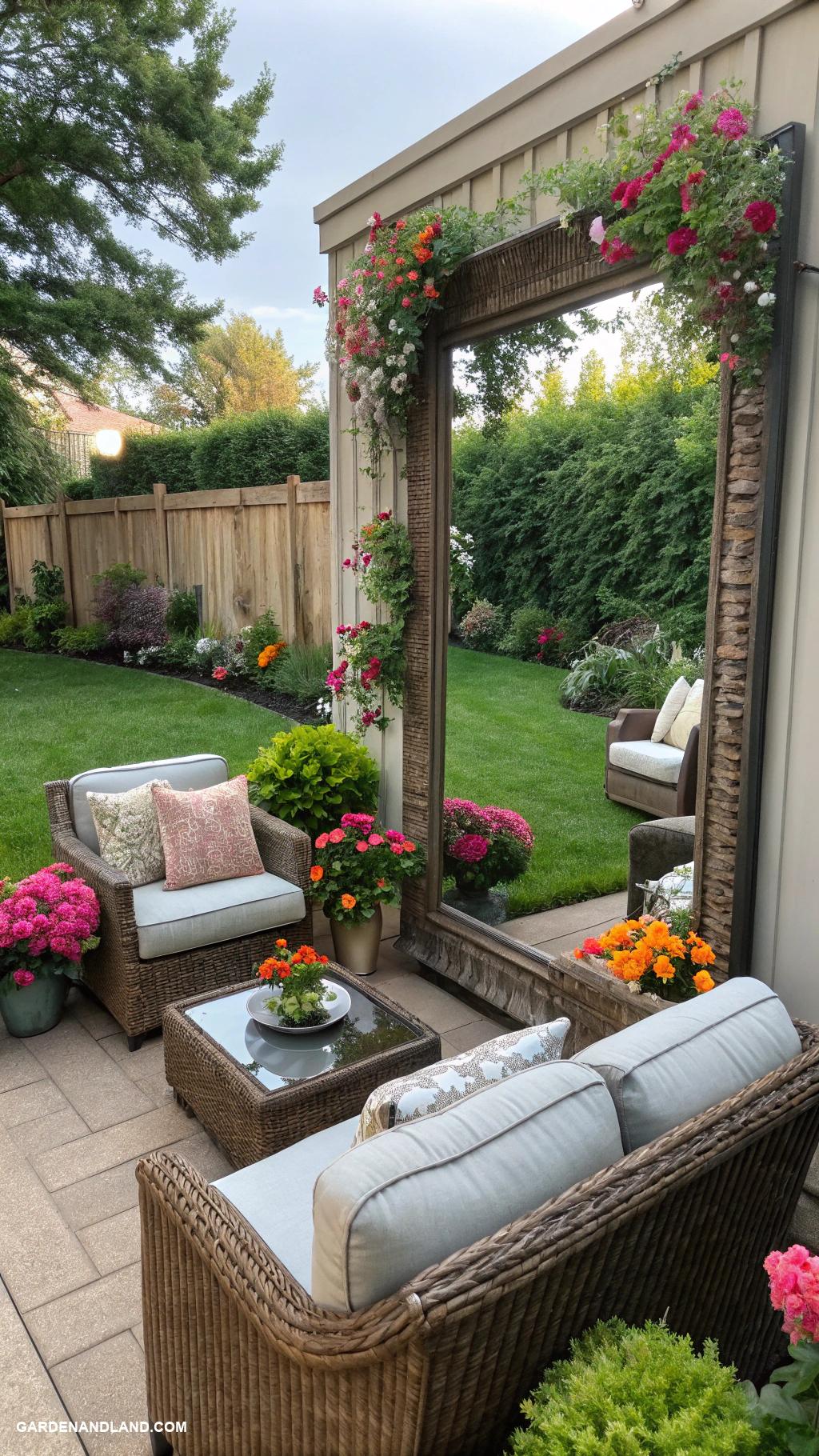 small backyard ideas Mirror wall to create illusion of space