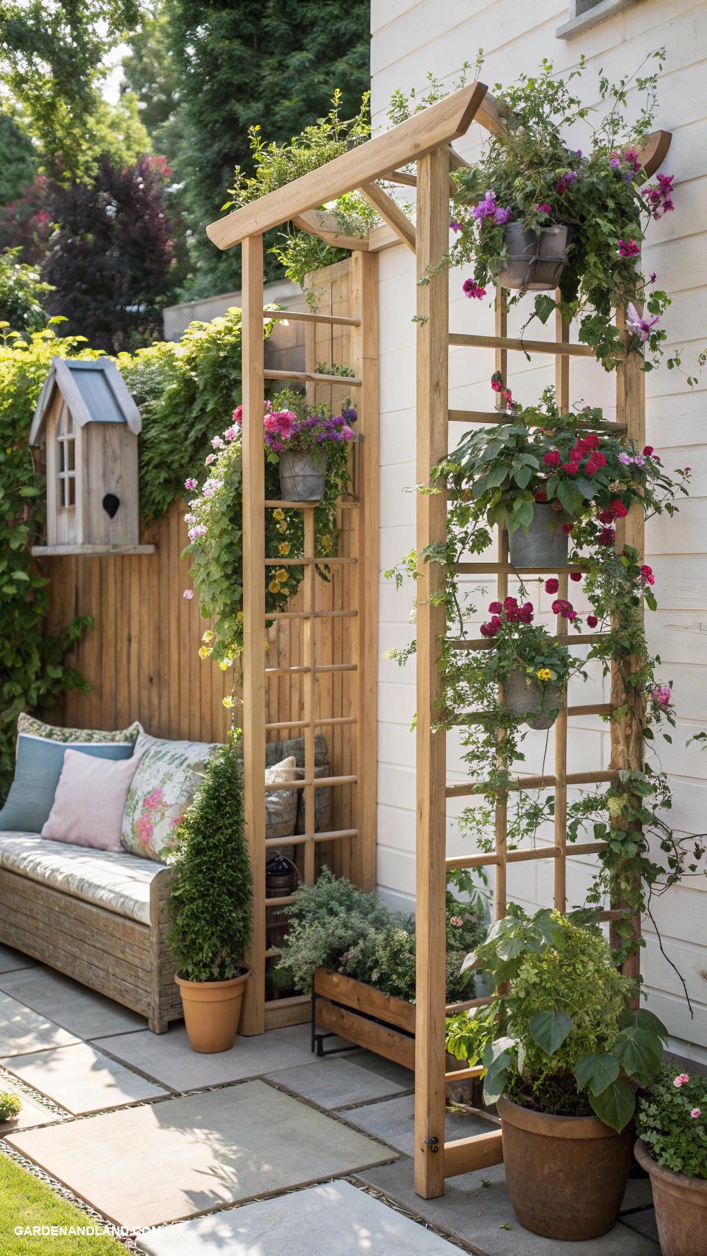 small backyard ideas Vertical garden trellis for climbing plants