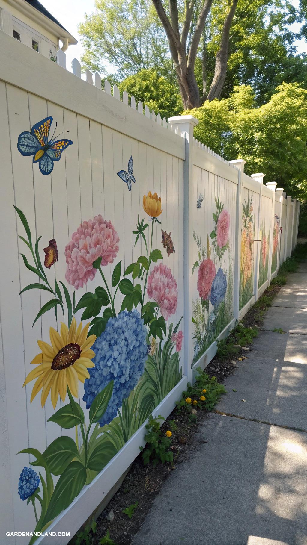 white fence ideas Painted mural designs on fence panels