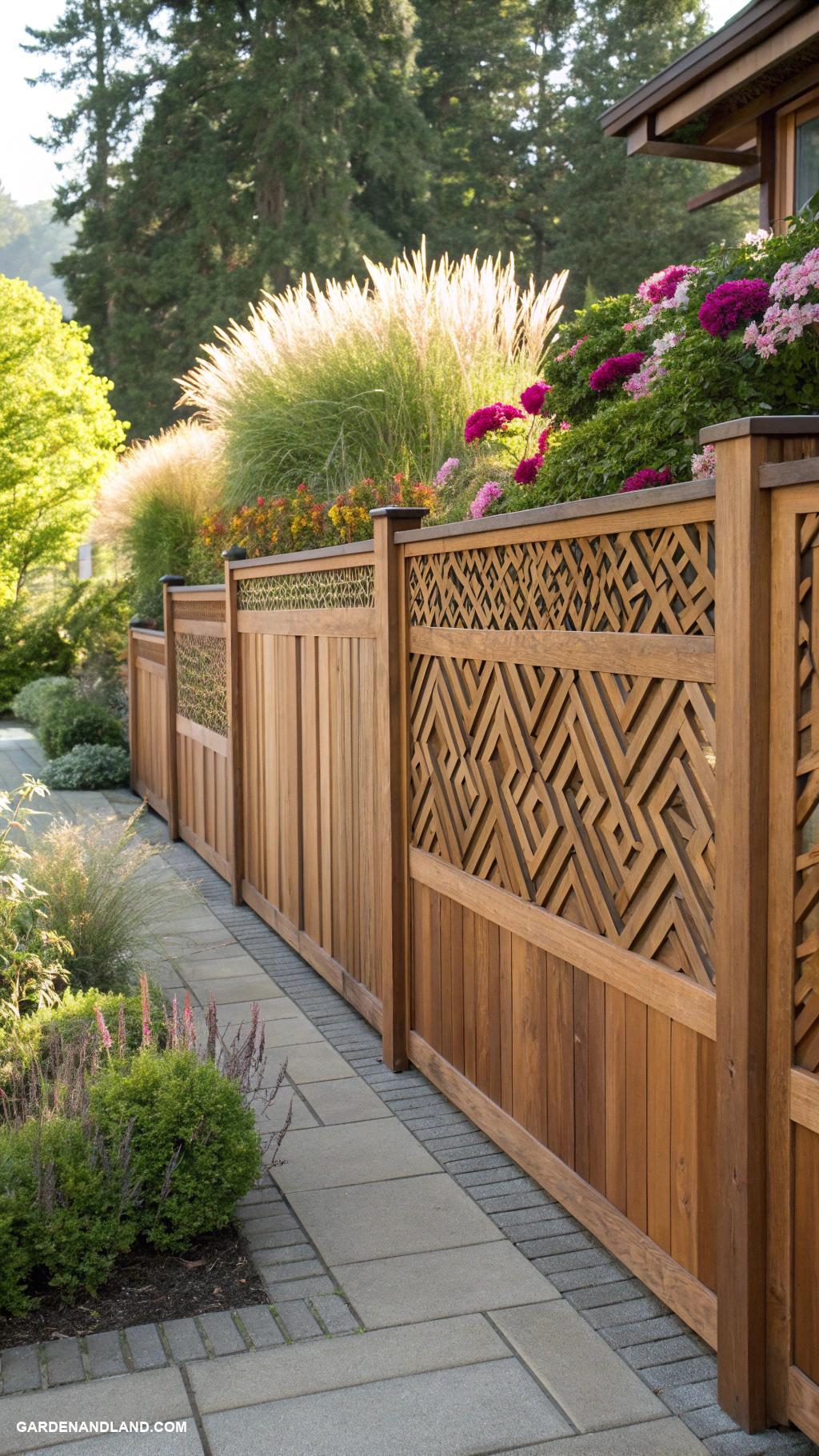 wood fence ideas Geometric patterned wood slats