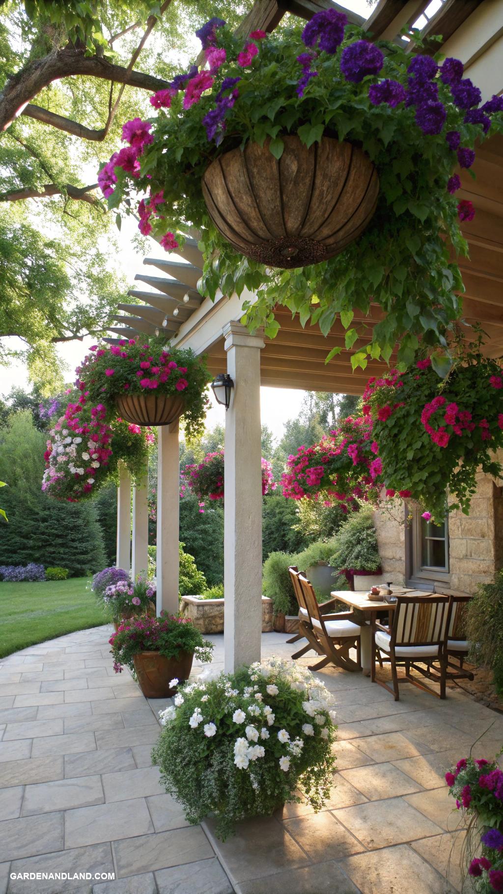 backyard garden ideas Hanging garden with ceiling mounted planters