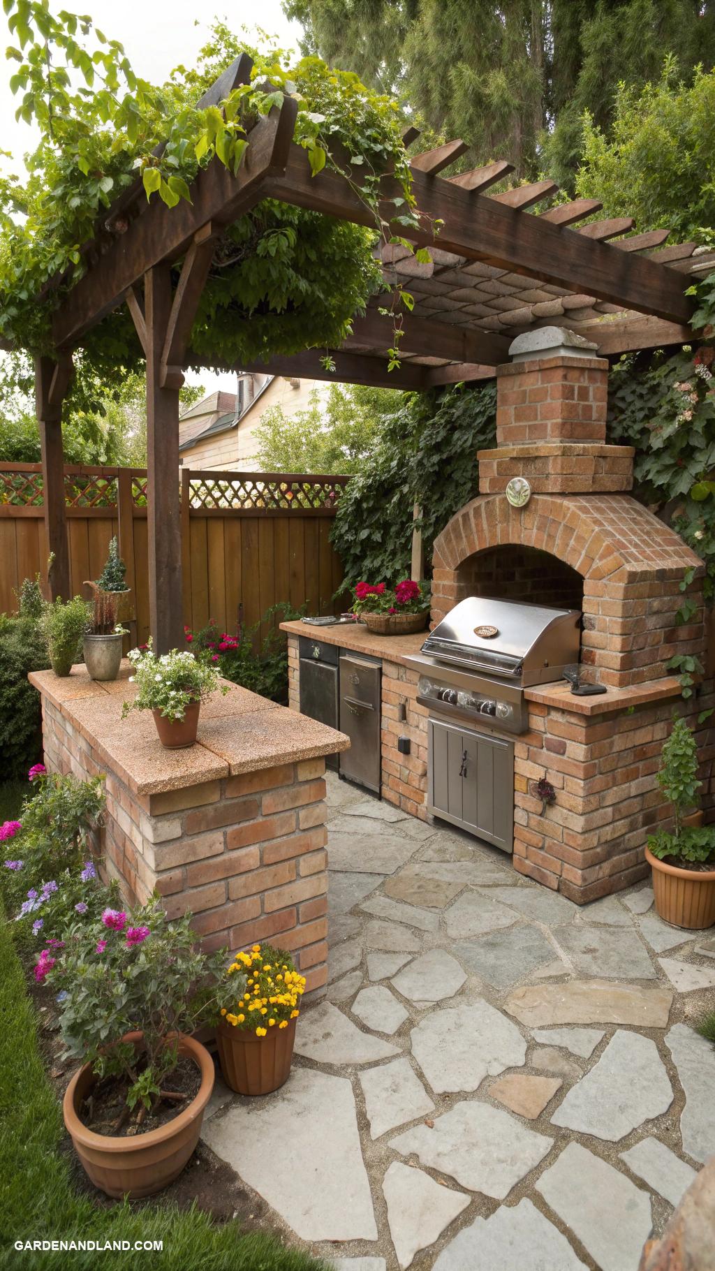 backyard outdoor kitchen Built in barbecue with recycled materials