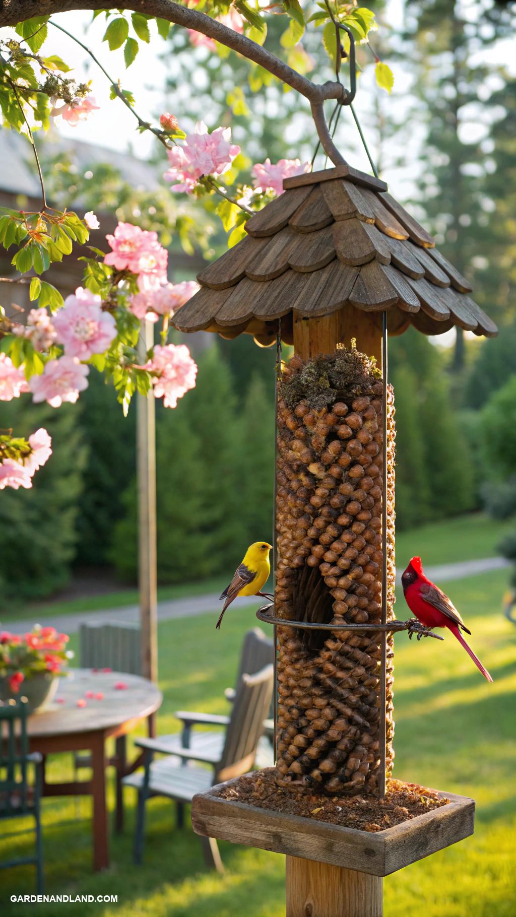 cheap backyard ideas Make a bird feeder from pinecones