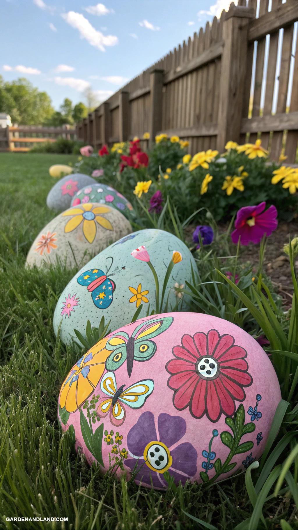 cheap backyard ideas Paint rocks for colorful garden decorations