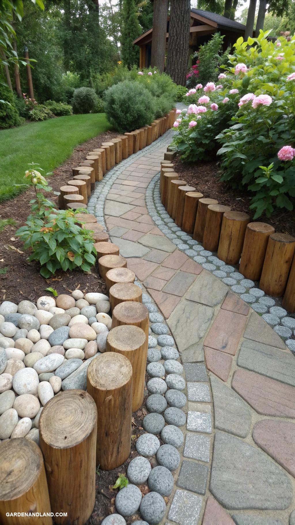 cobblestone edging ideas Combining cobblestone with wood accents creatively