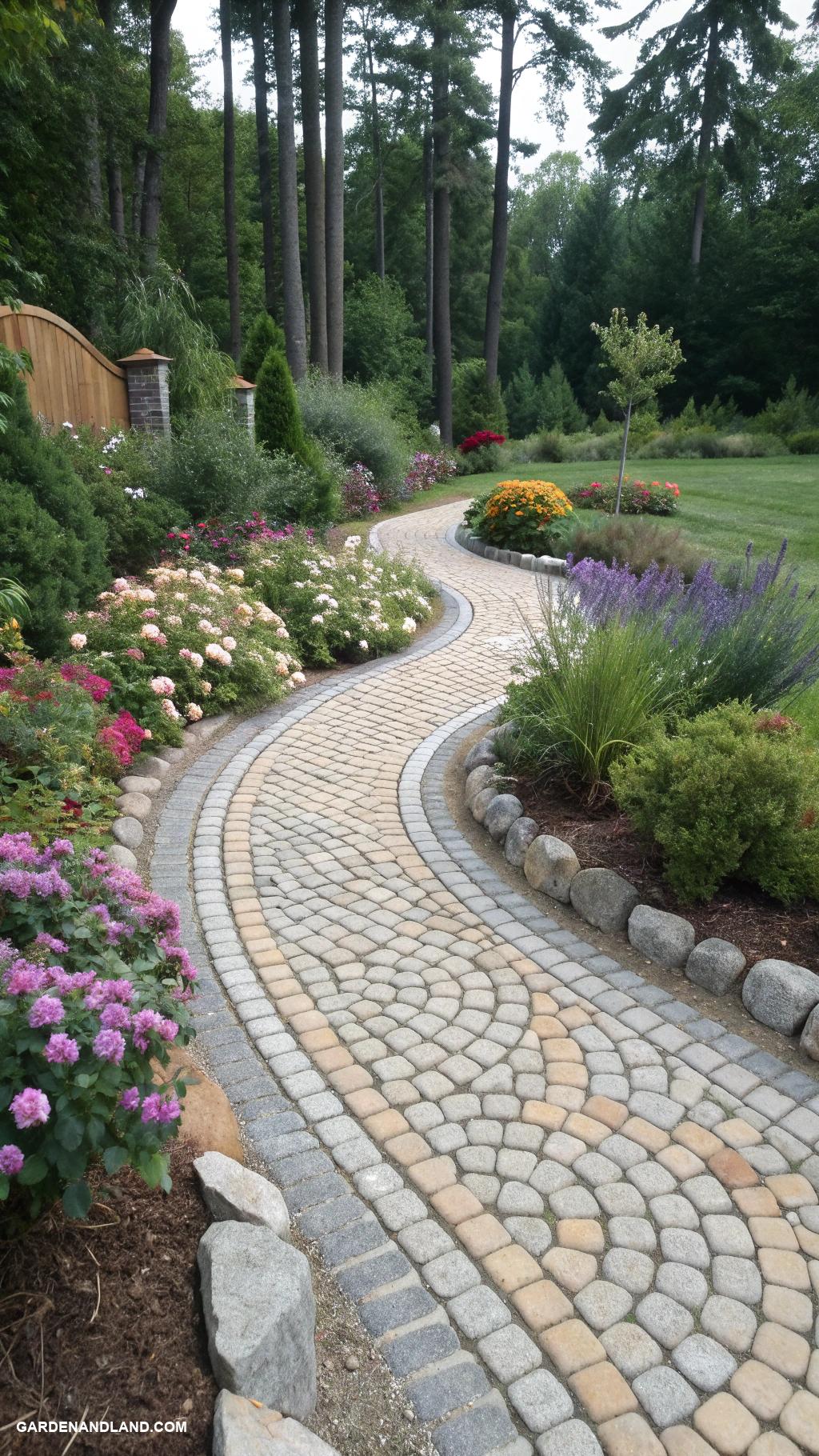 cobblestone edging ideas Curved cobblestone pathway for natural flow