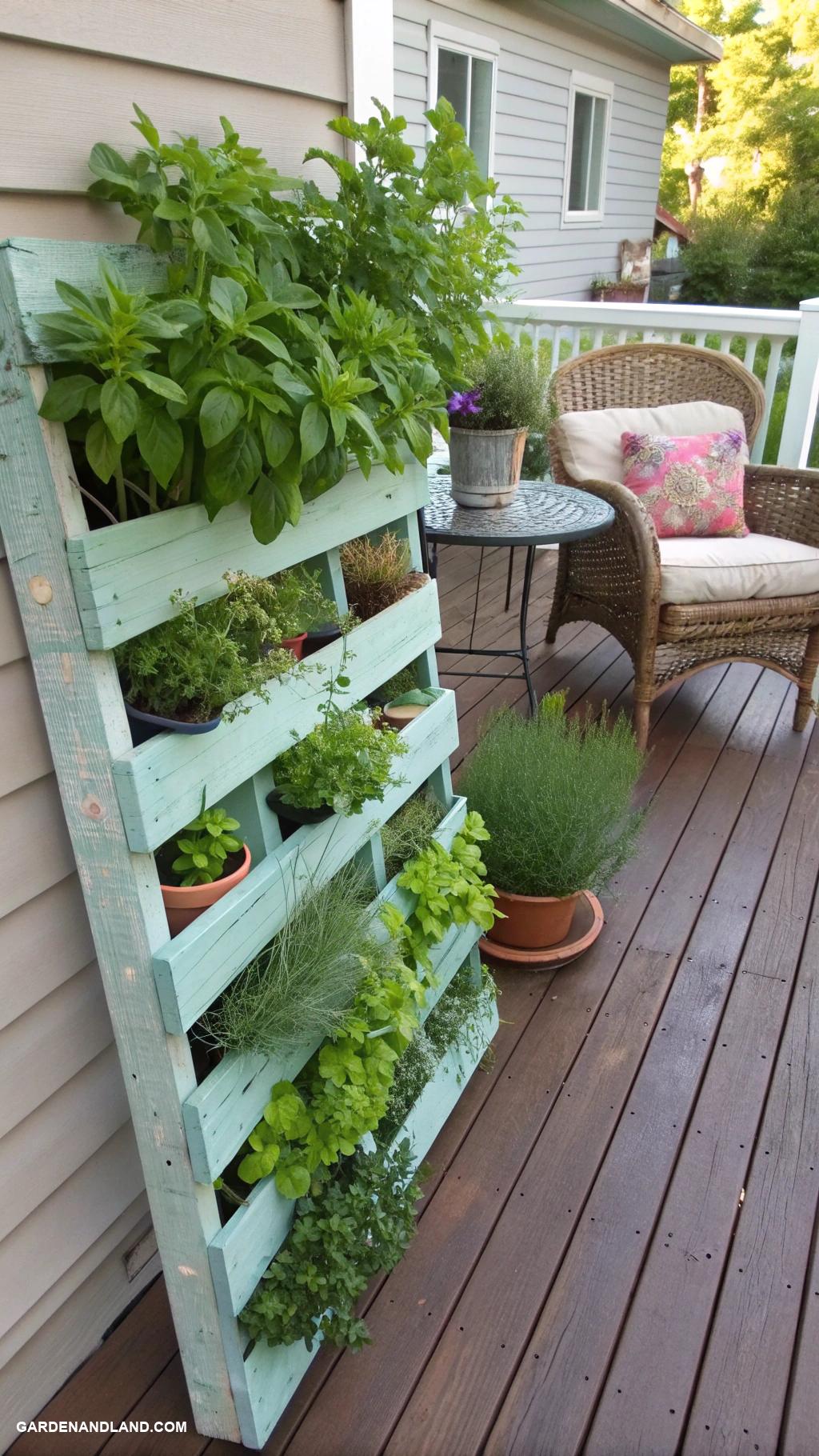 deck ideas off back of house Vertical herb garden with recycled pallets