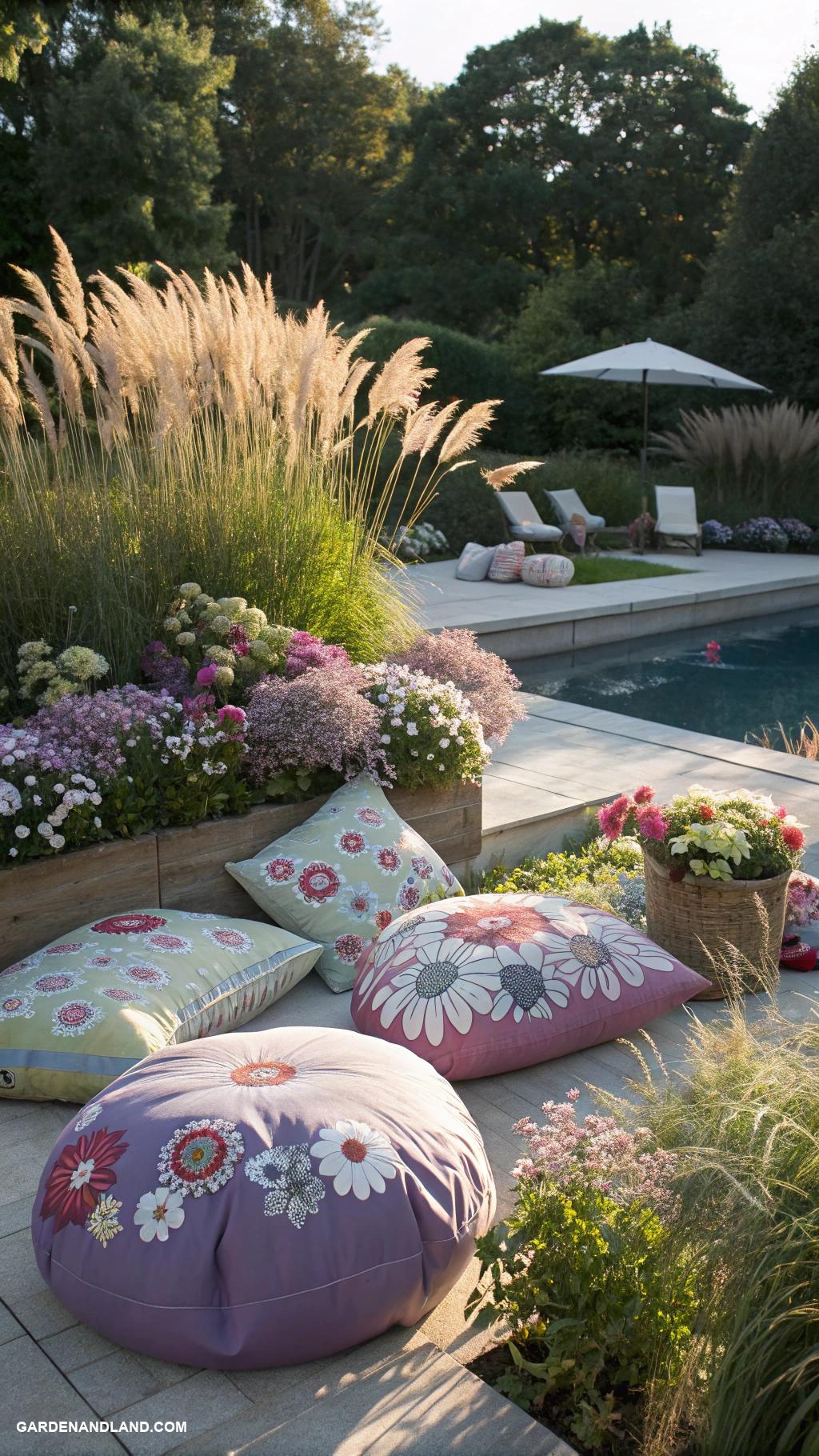diy above ground pool landscaping Add oversized outdoor cushions
