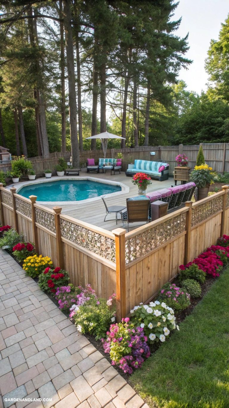 diy above ground pool landscaping Enhance with decorative fencing