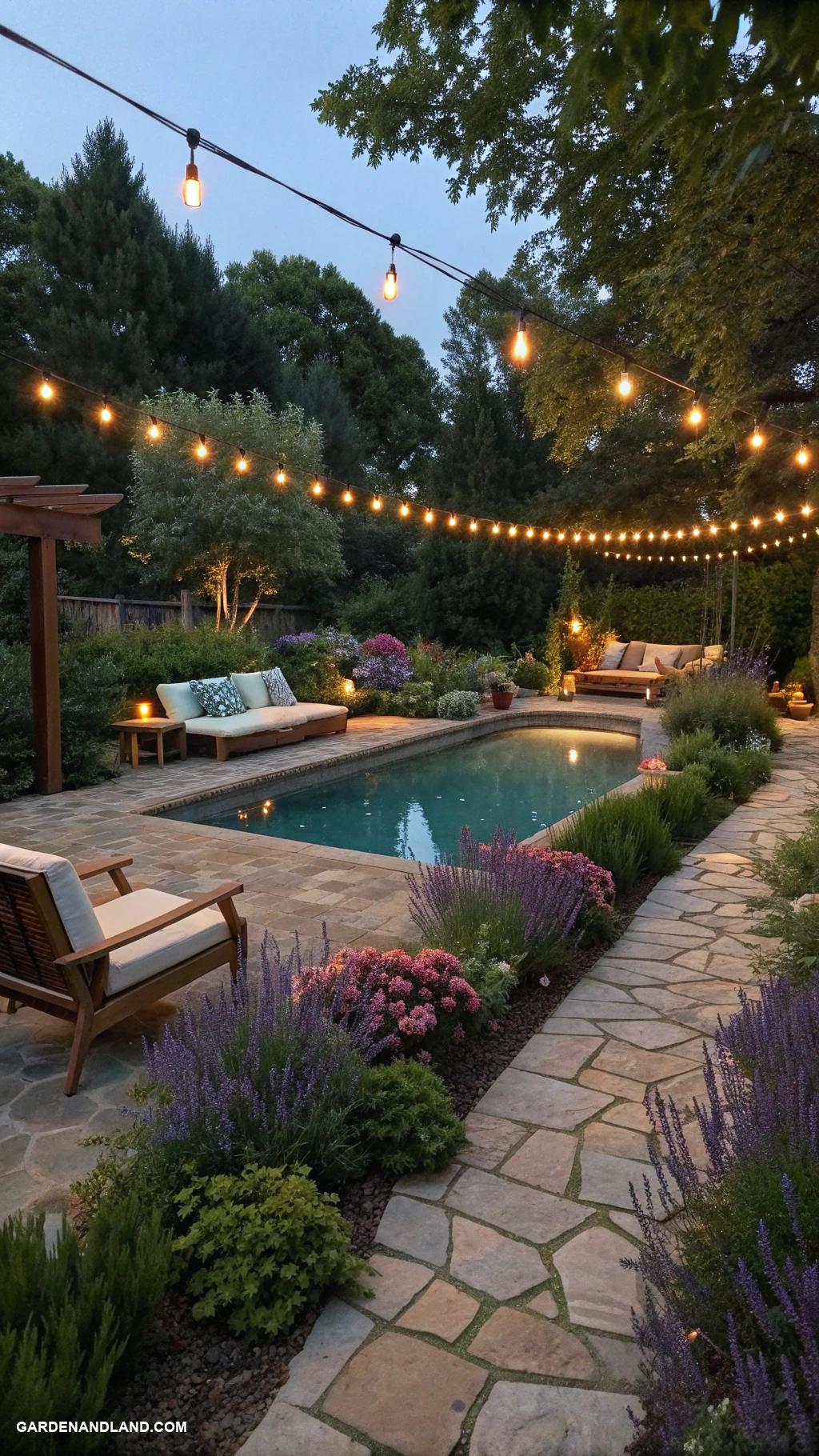 diy above ground pool landscaping Incorporate hanging string lights