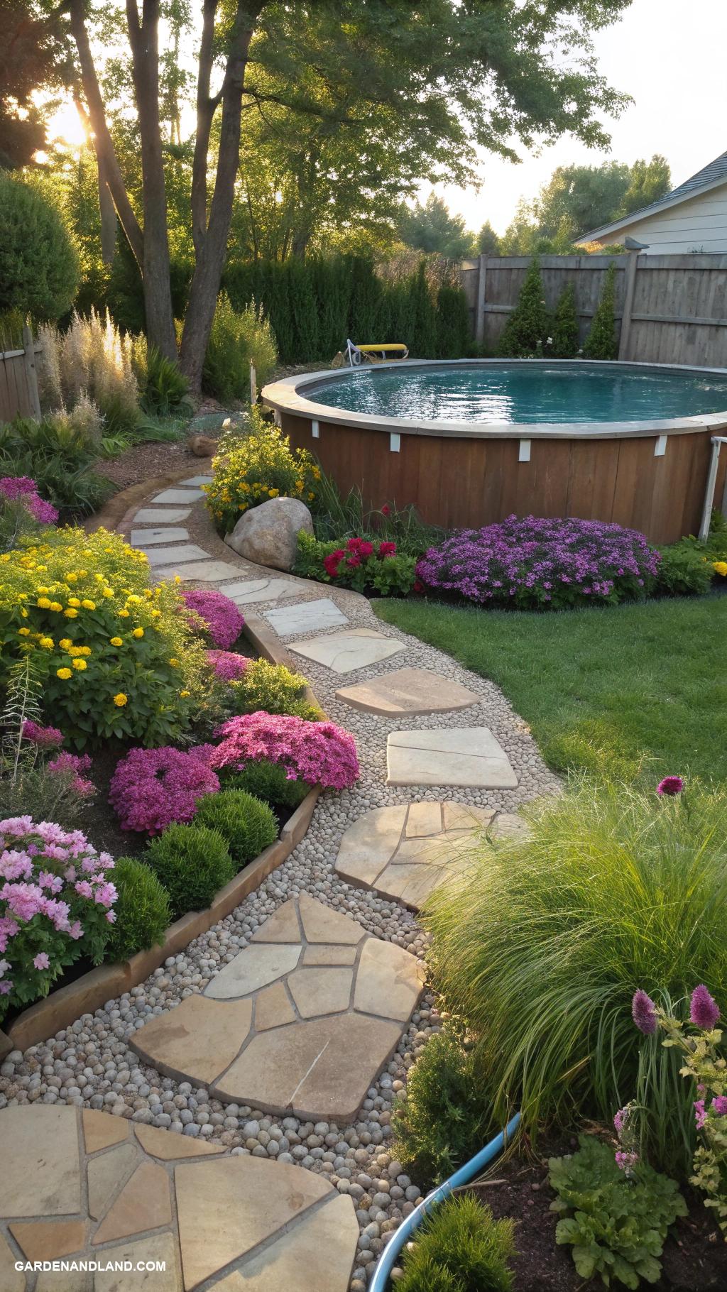 diy above ground pool landscaping Install decorative stone pathways