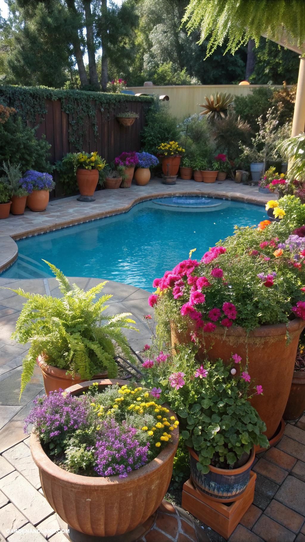diy above ground pool landscaping Use colorful potted plants