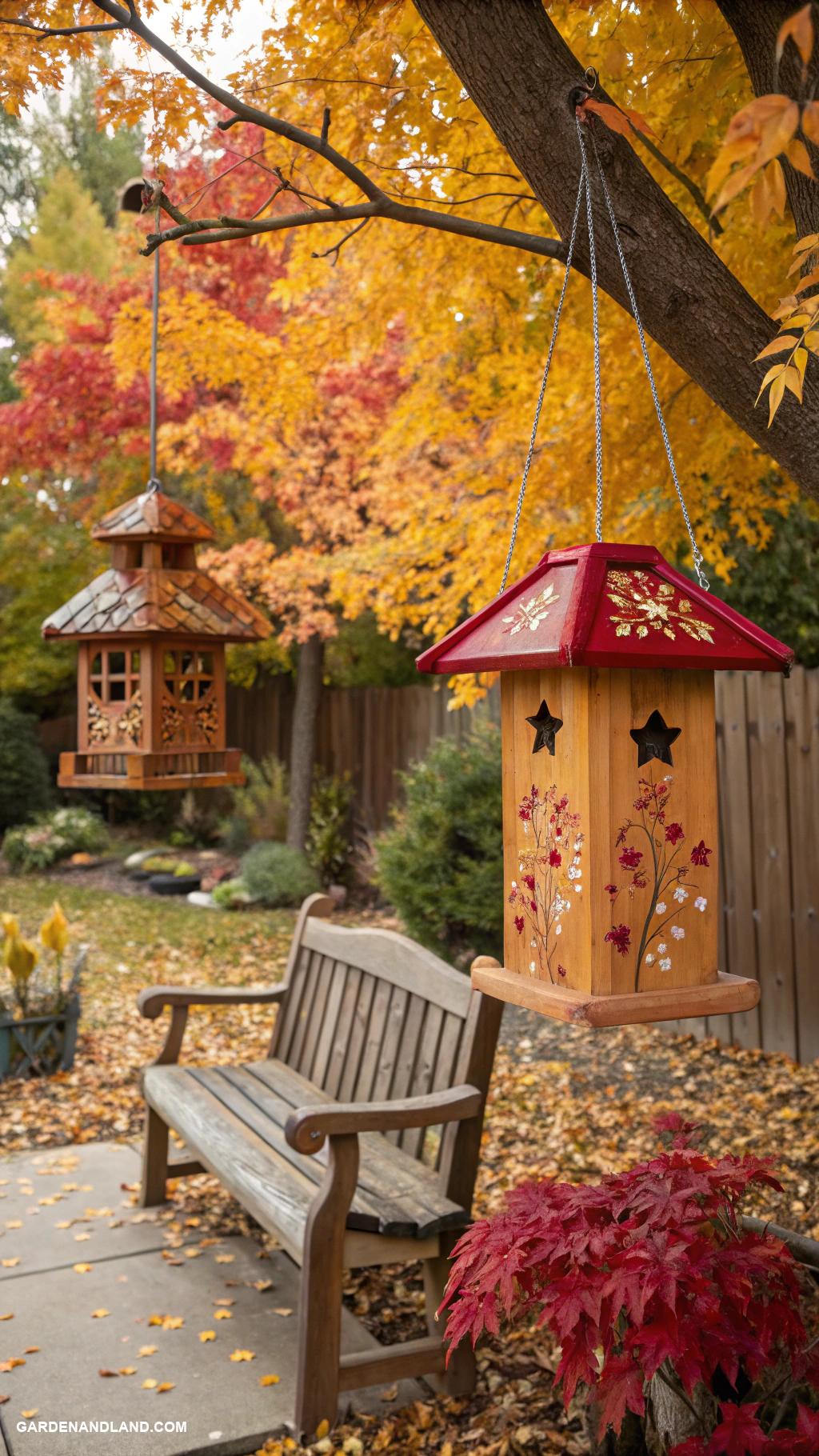 fall garden ideas Install decorative bird feeders