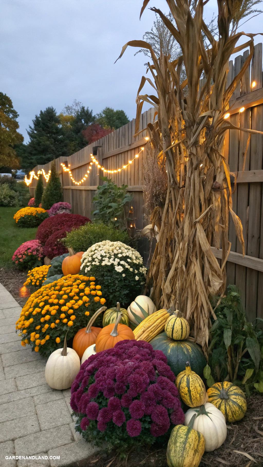 fall garden ideas Use gourds and corn stalks creatively