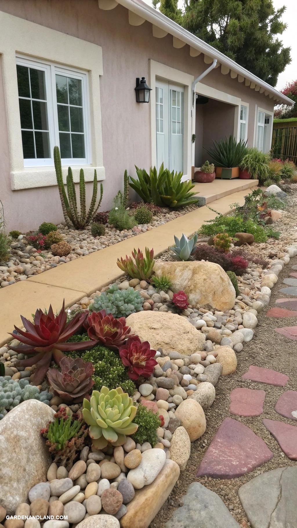 flower beds along house edge Zen inspired gravel bed with succulents