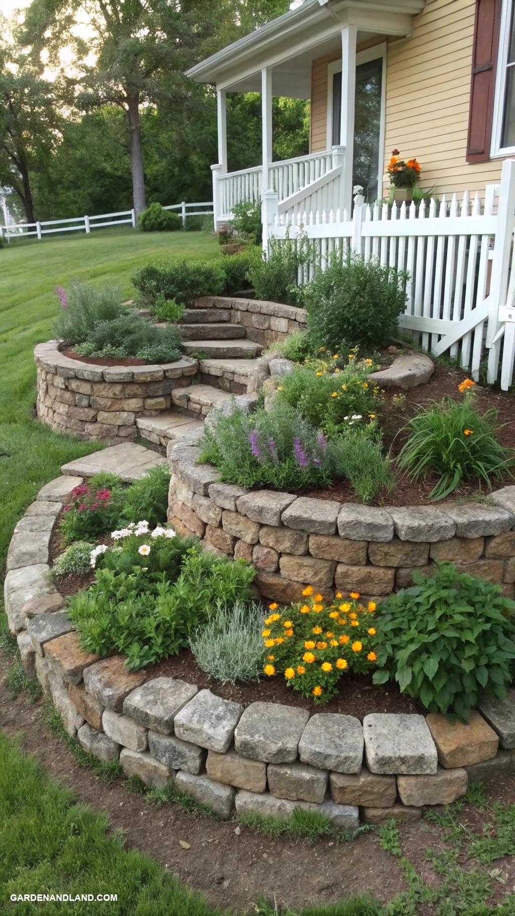flower beds in front of house Herb spiral garden for culinary enthusiasts