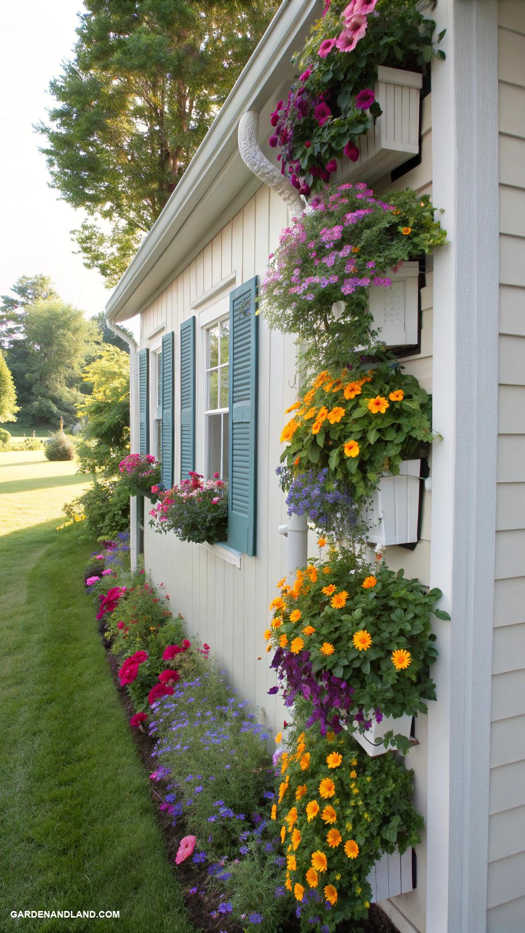 flower beds in front of house Vertical palette using wall mounted planters
