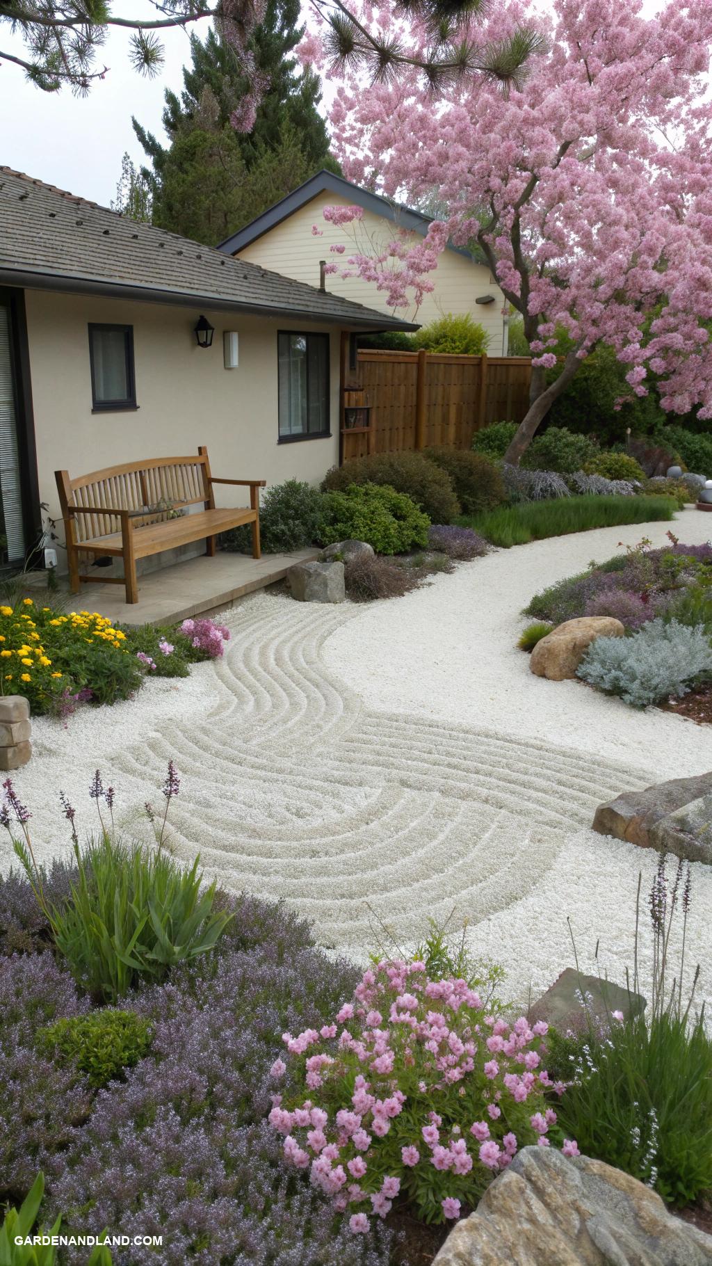 flower beds in front of house Zen inspired gravel garden with flowering patterns