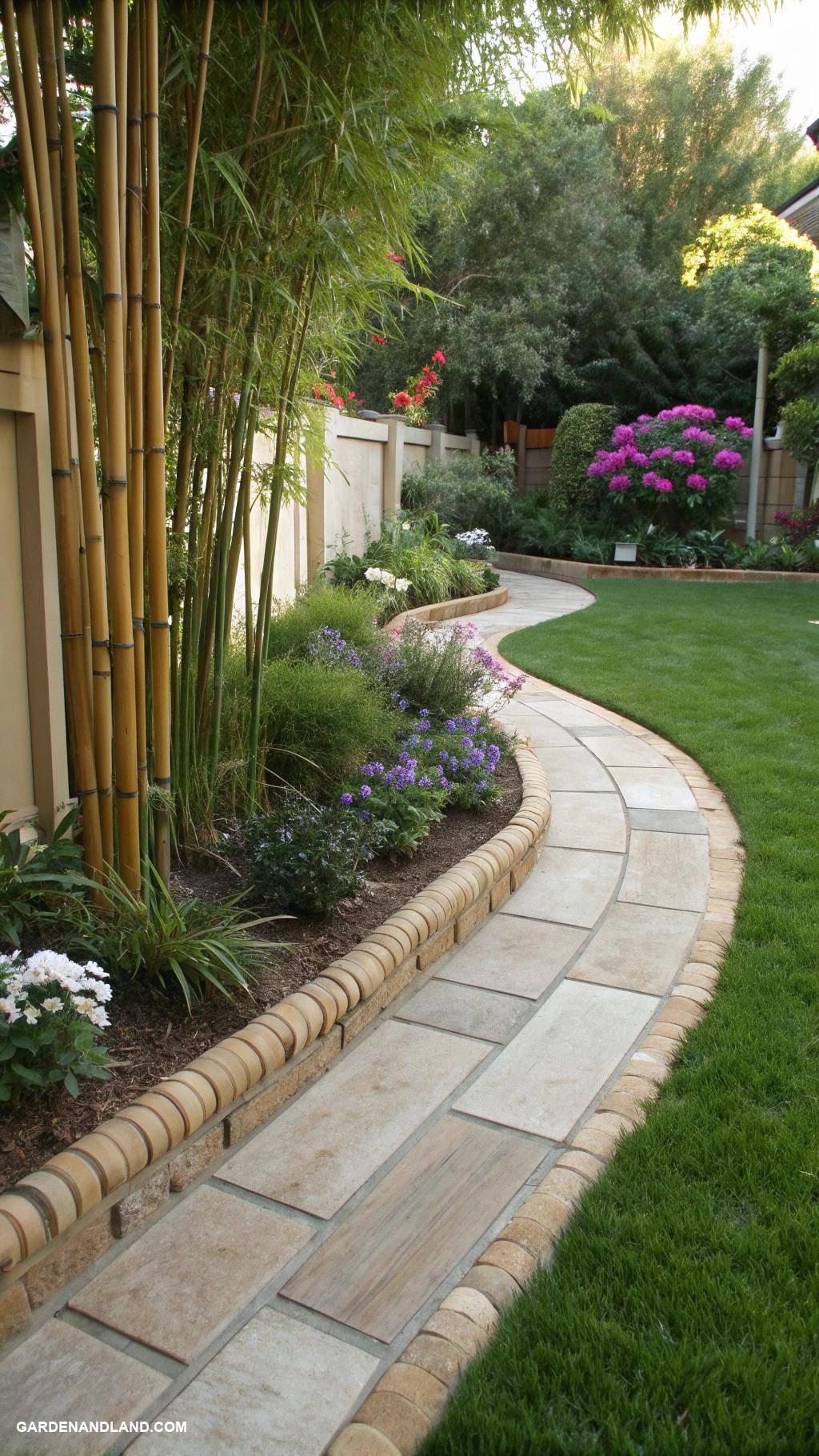 front yard walkway ideas Bamboo borders with grass fill