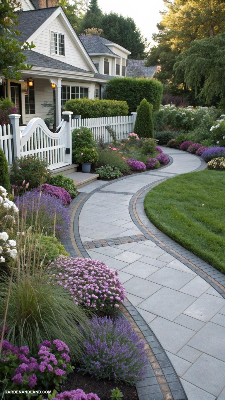 front yard walkway ideas Stainless steel and slate combo