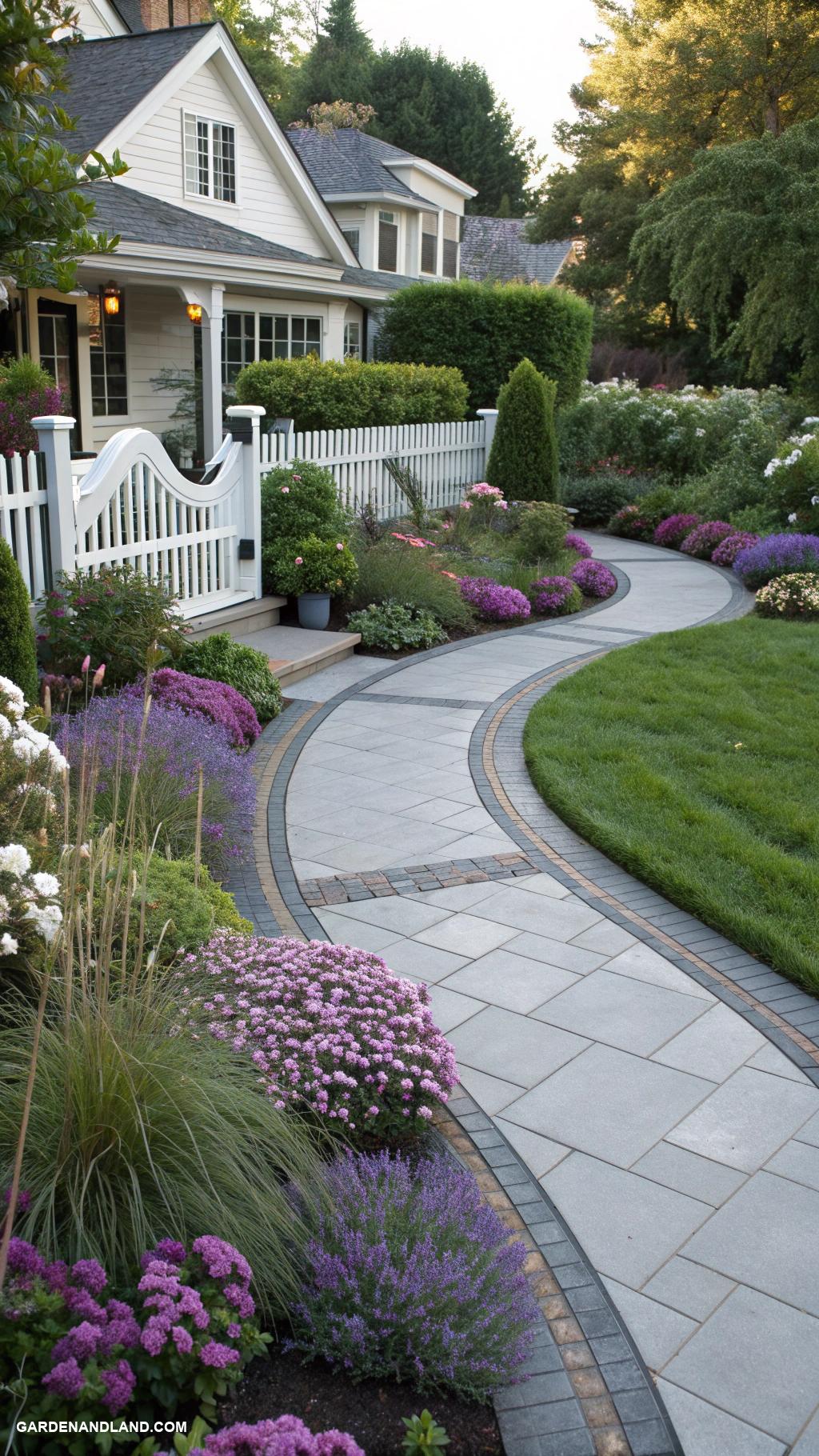 front yard walkway ideas Stainless steel and slate combo